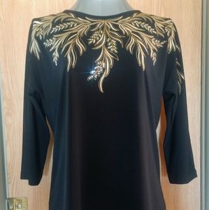 Bob Mackie Wearable Art Black Gold Bling Pullover